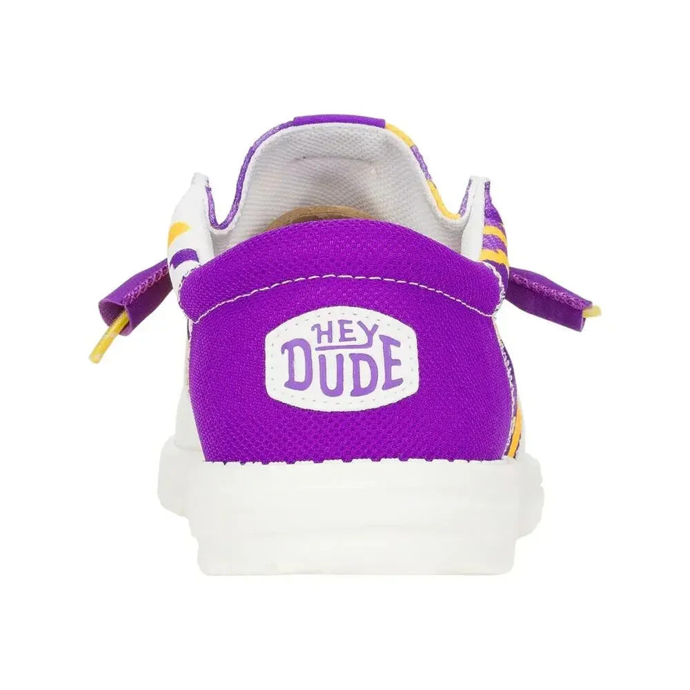 NEW HEY DUDE Mens Size 15 LSU Tigers Wally Tri Slip-On Shoes White Purple